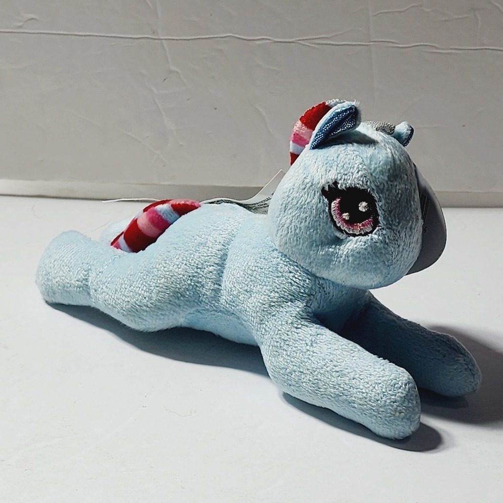 Fuzzy Friends Greenbrier Blue Unicorn Sewn Eyes Laying Down Plush 7" New